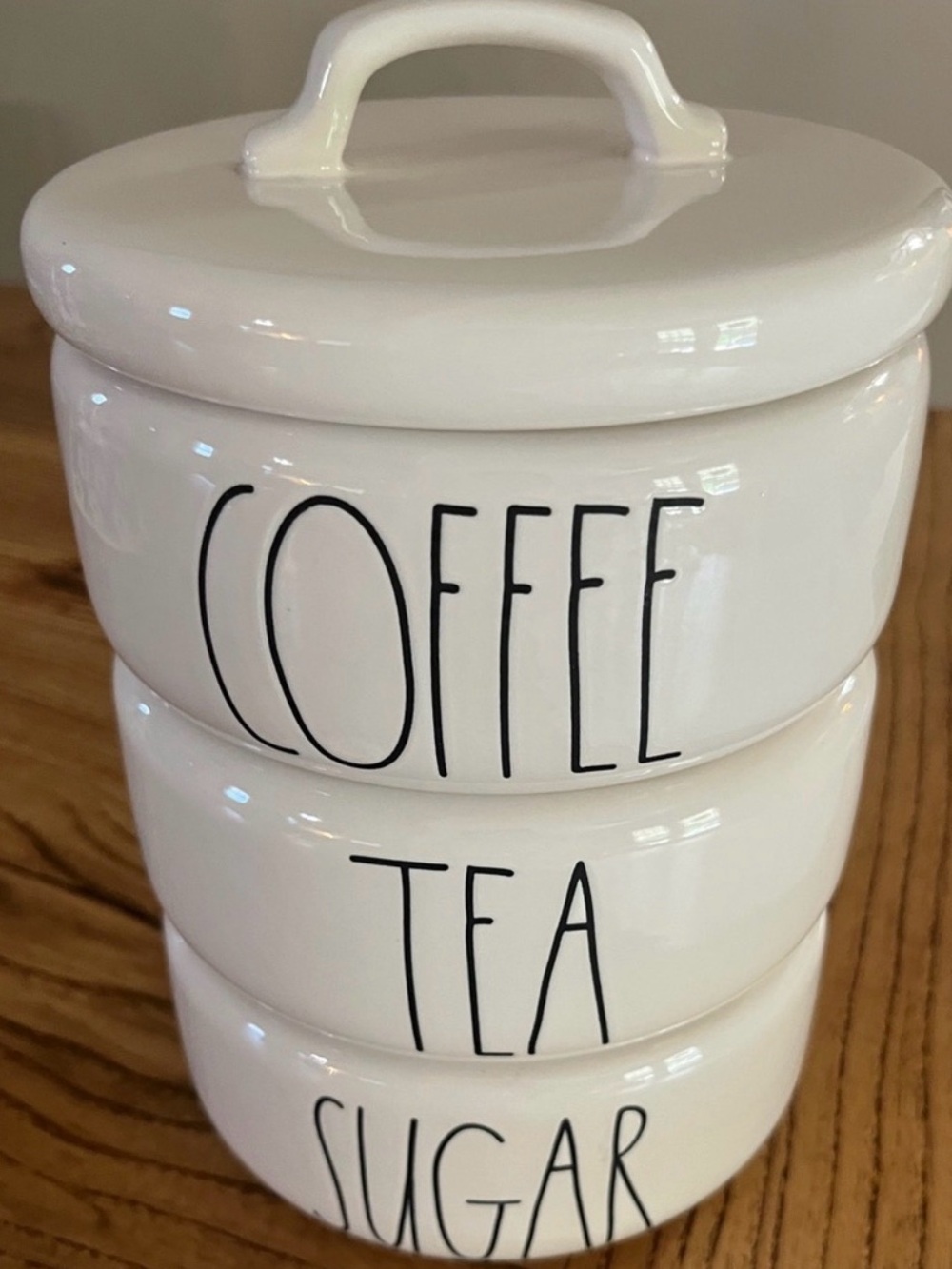 [EUC] Rae Dunn White Ceramic 4PC Stacking SUGAR TEA COFFEE canister set with lid